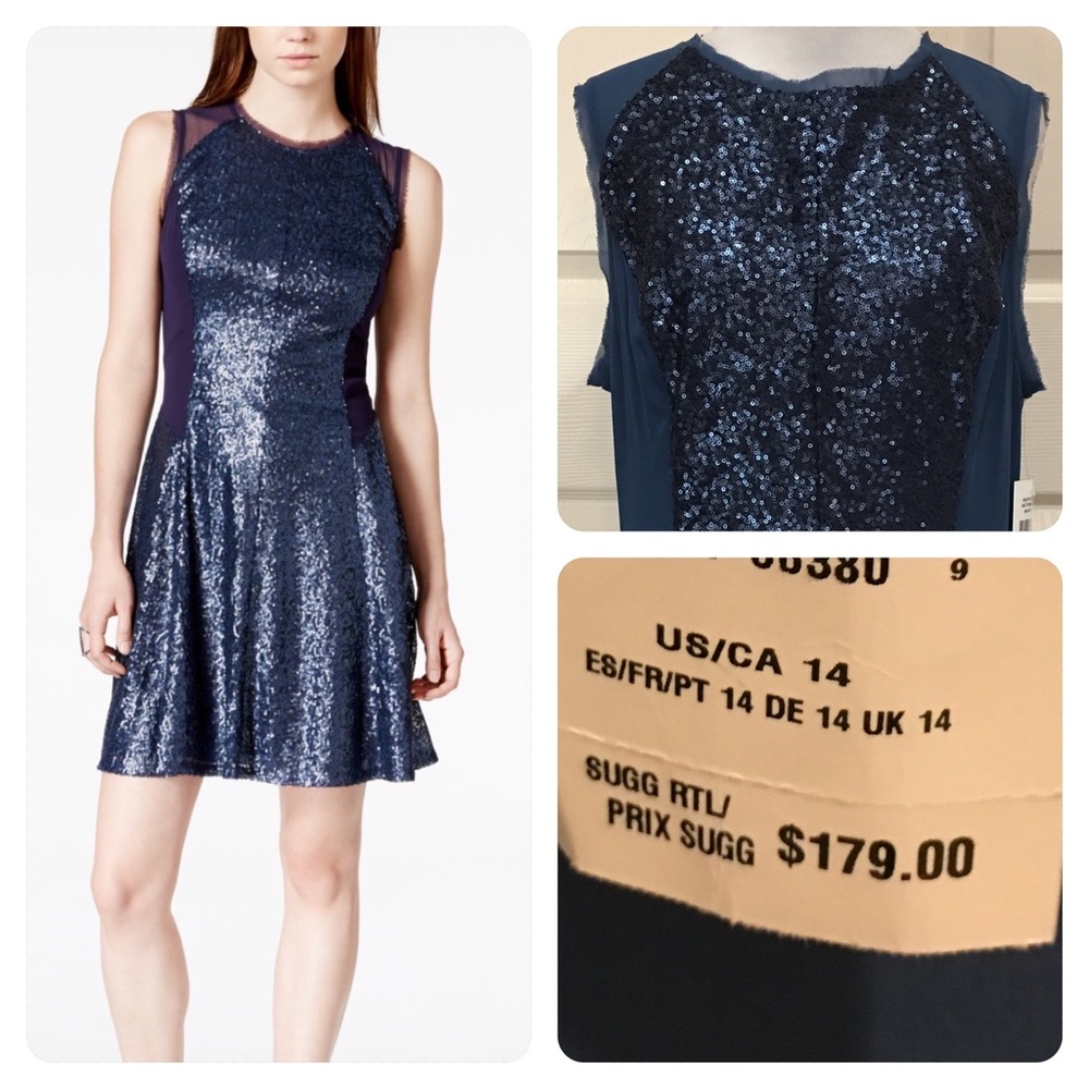 NWT! RACHEL Rachel Roy Chiffon-inset Sequin Dress